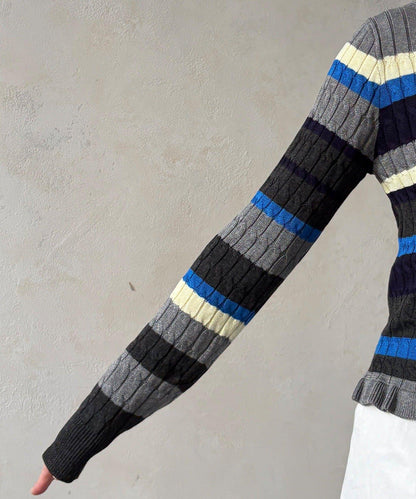 多色條紋針織Polo上衣