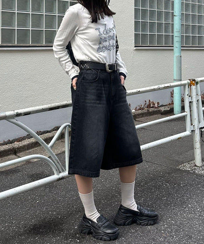 復古風寬鬆牛仔短褲