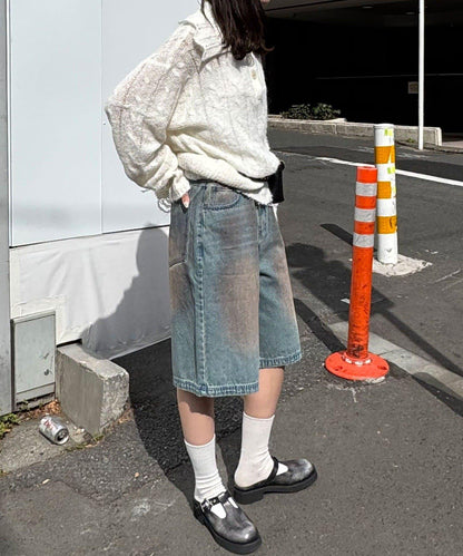 復古風寬鬆牛仔短褲