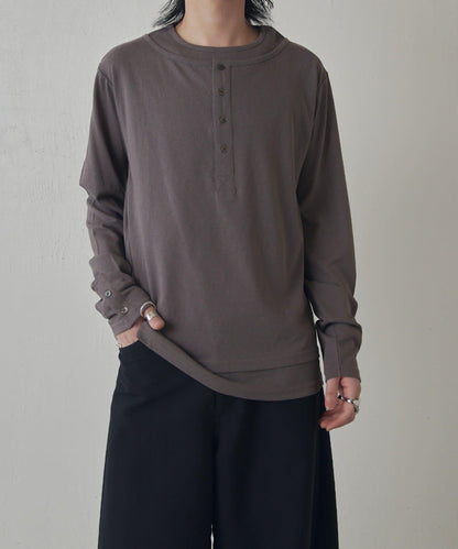 疊搭亨利領長袖T恤