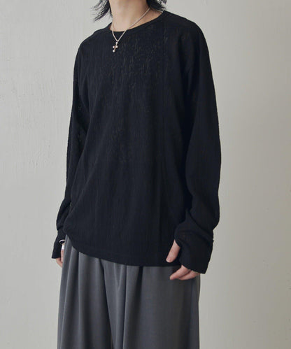 拼接透紗套頭上衣