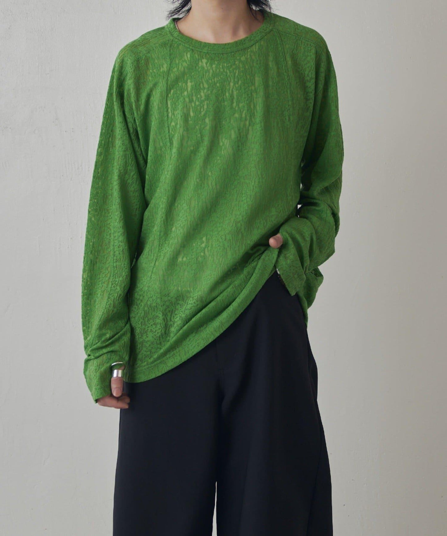 拼接透紗套頭上衣