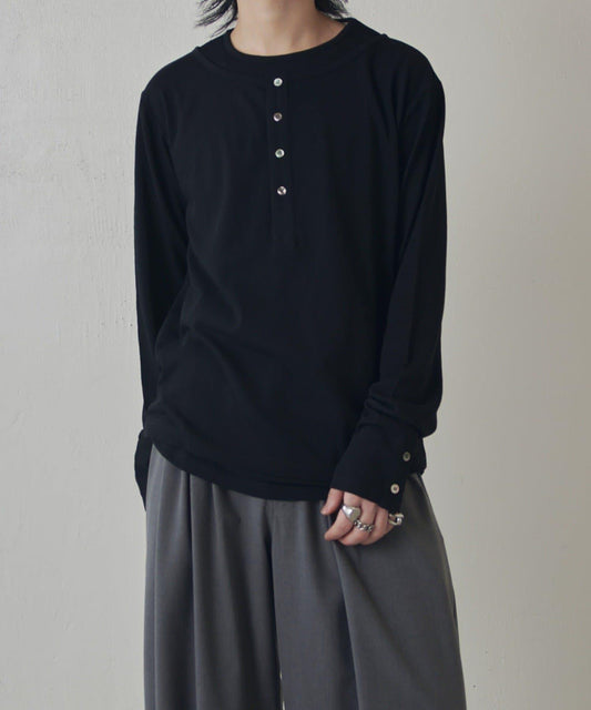 疊搭亨利領長袖T恤