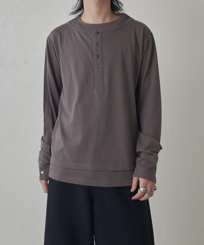 疊搭亨利領長袖T恤