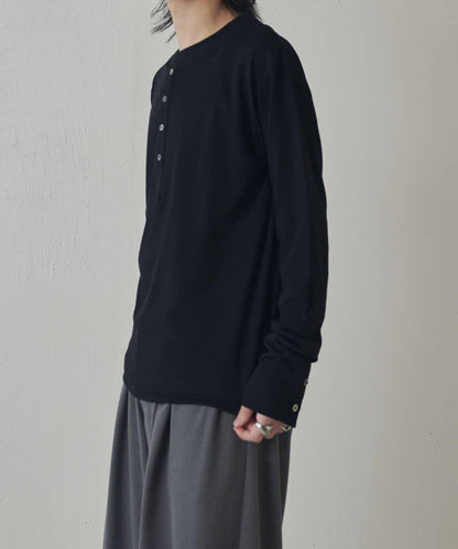 疊搭亨利領長袖T恤