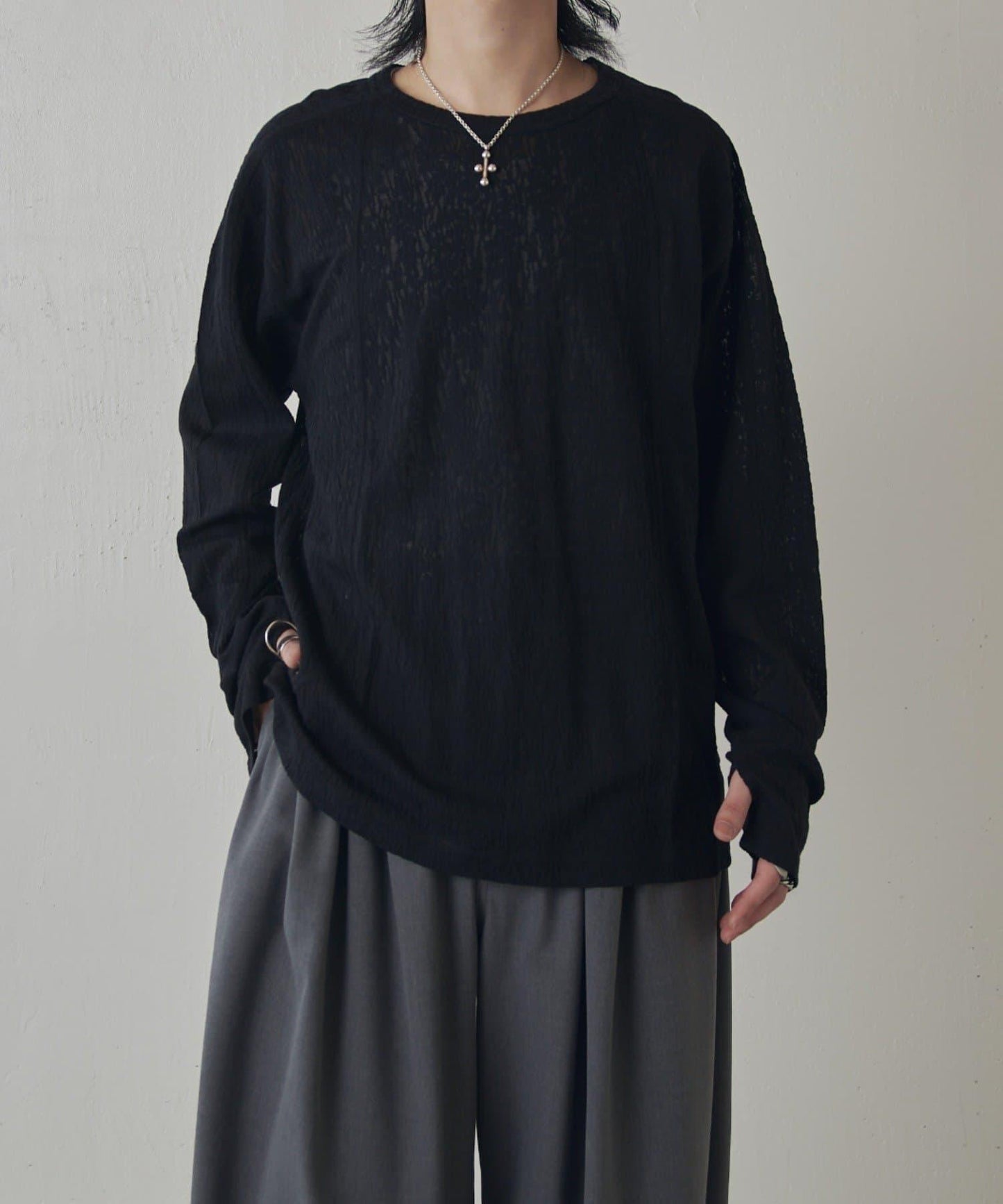 拼接透紗套頭上衣