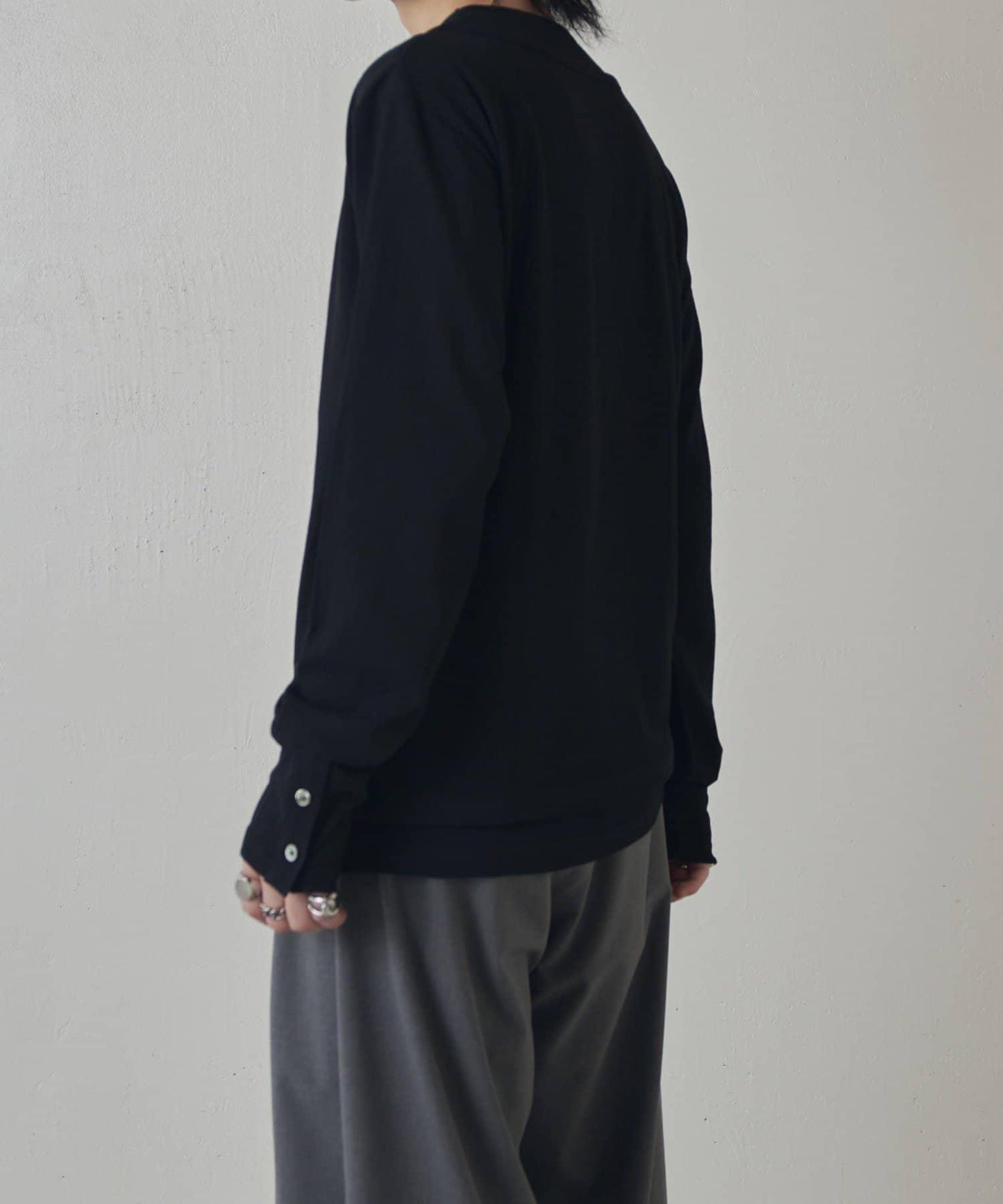 疊搭亨利領長袖T恤