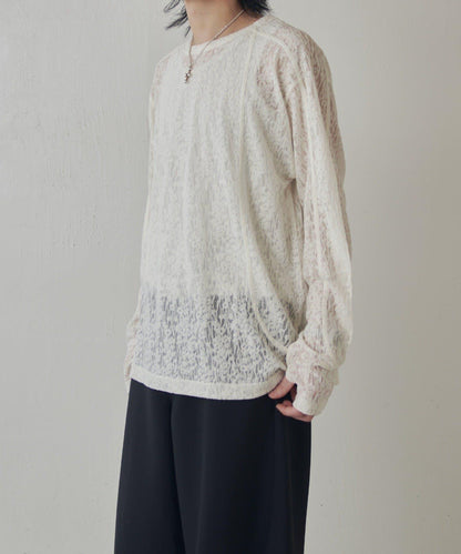 拼接透紗套頭上衣