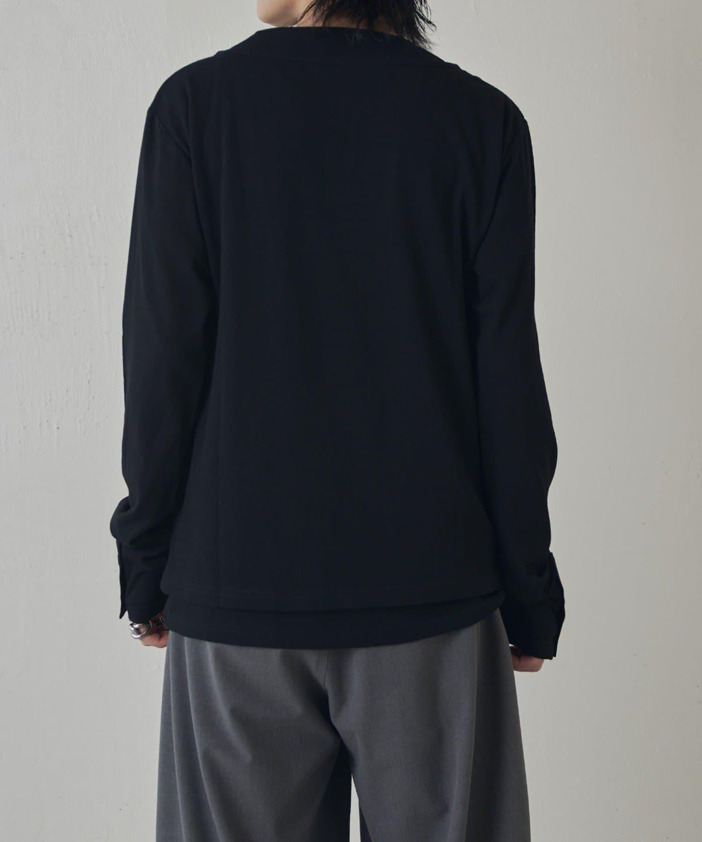 疊搭亨利領長袖T恤