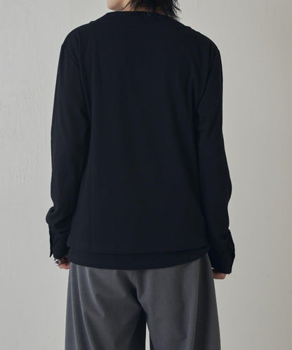 疊搭亨利領長袖T恤