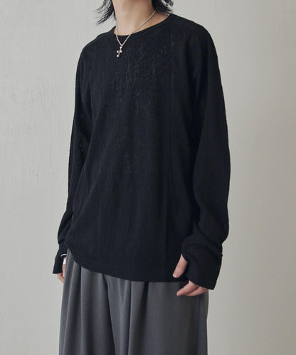 拼接透紗套頭上衣