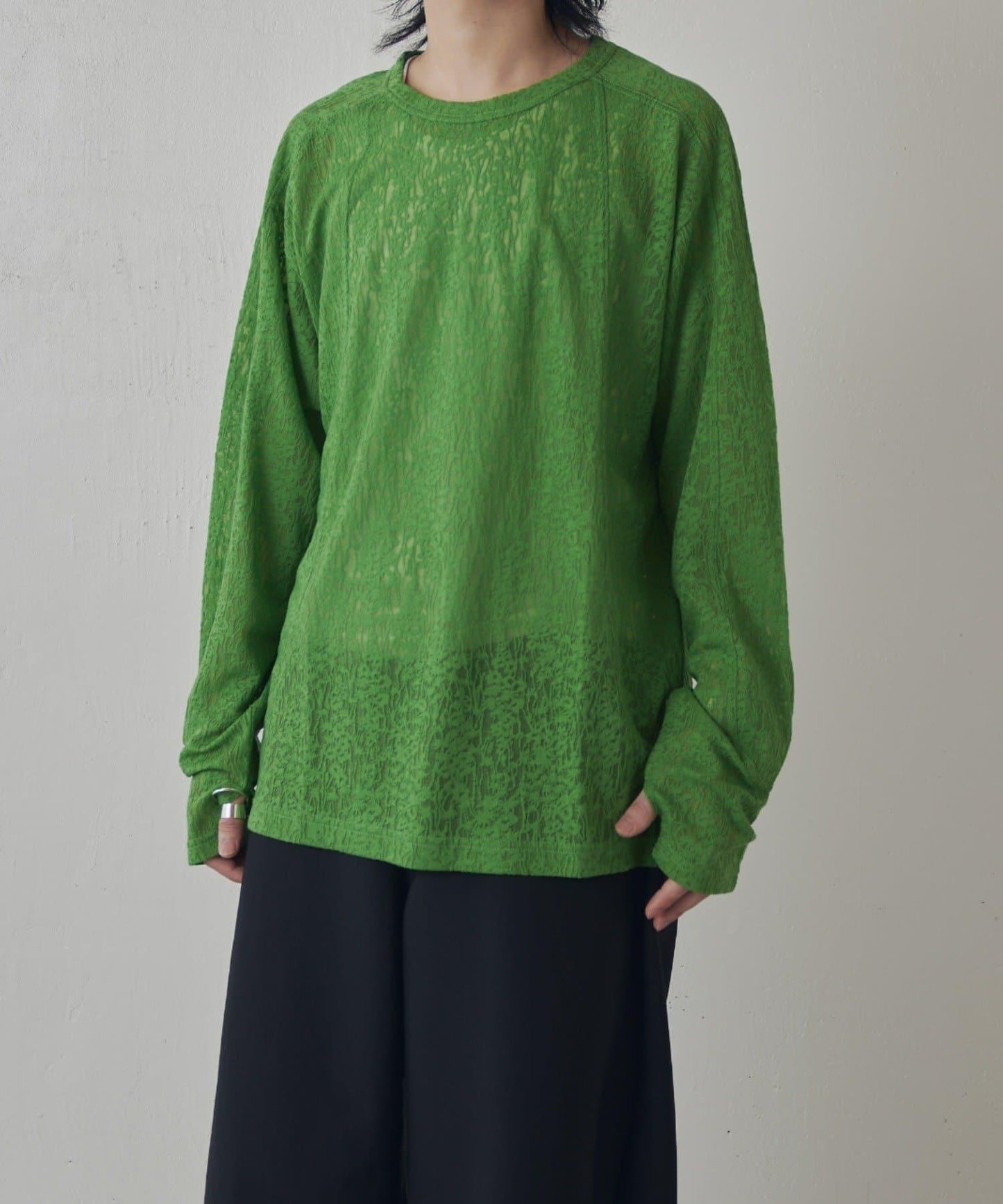 拼接透紗套頭上衣