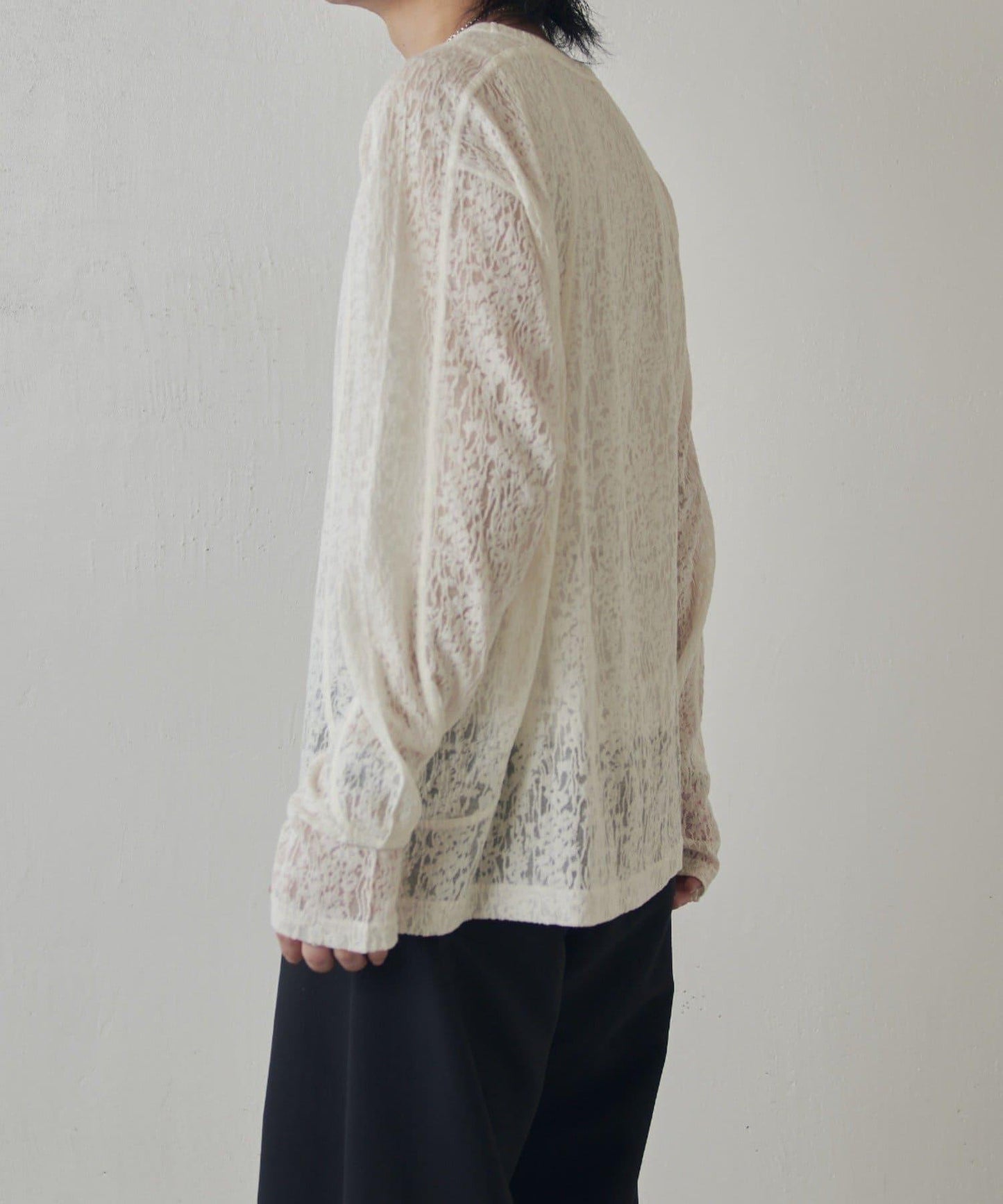 拼接透紗套頭上衣