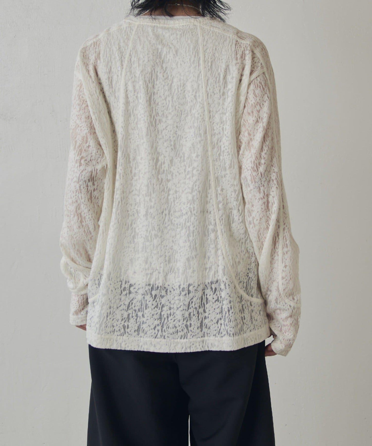 拼接透紗套頭上衣