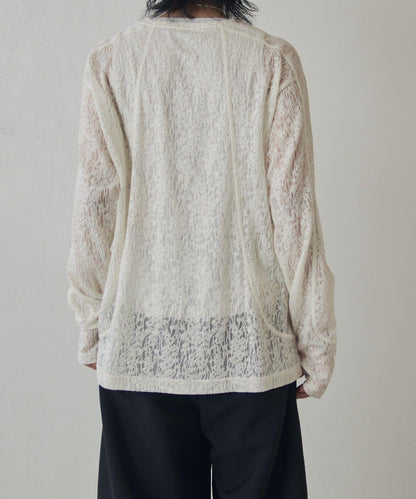 拼接透紗套頭上衣