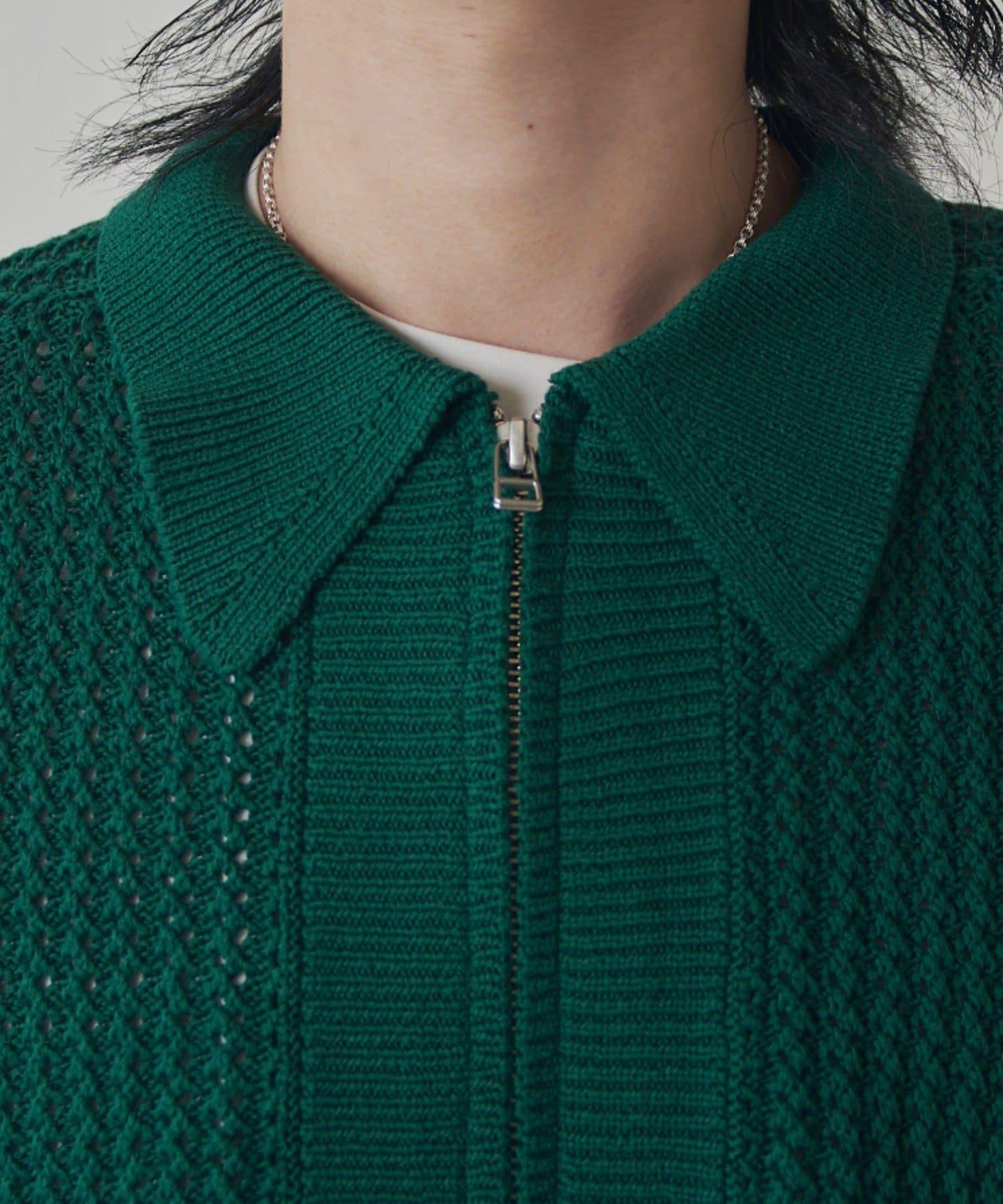 莉莉紗線拉鍊針織短外套