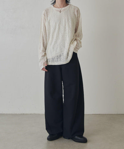 拼接透紗套頭上衣