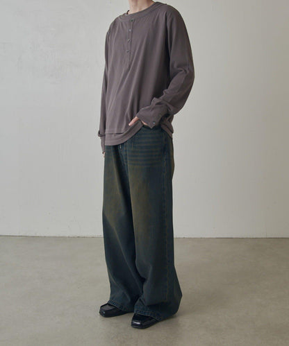 疊搭亨利領長袖T恤