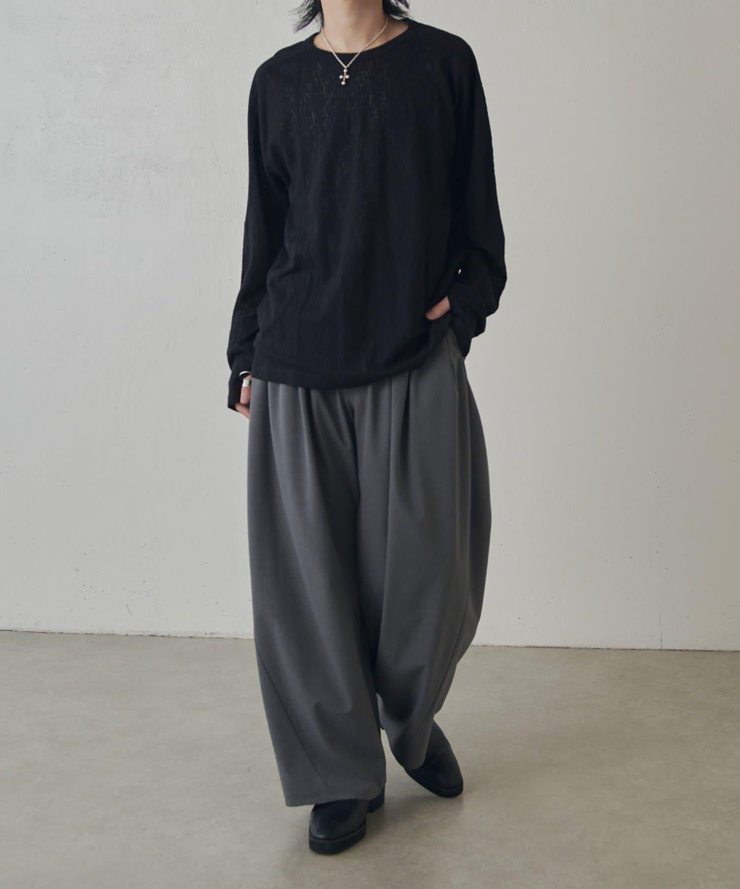 拼接透紗套頭上衣