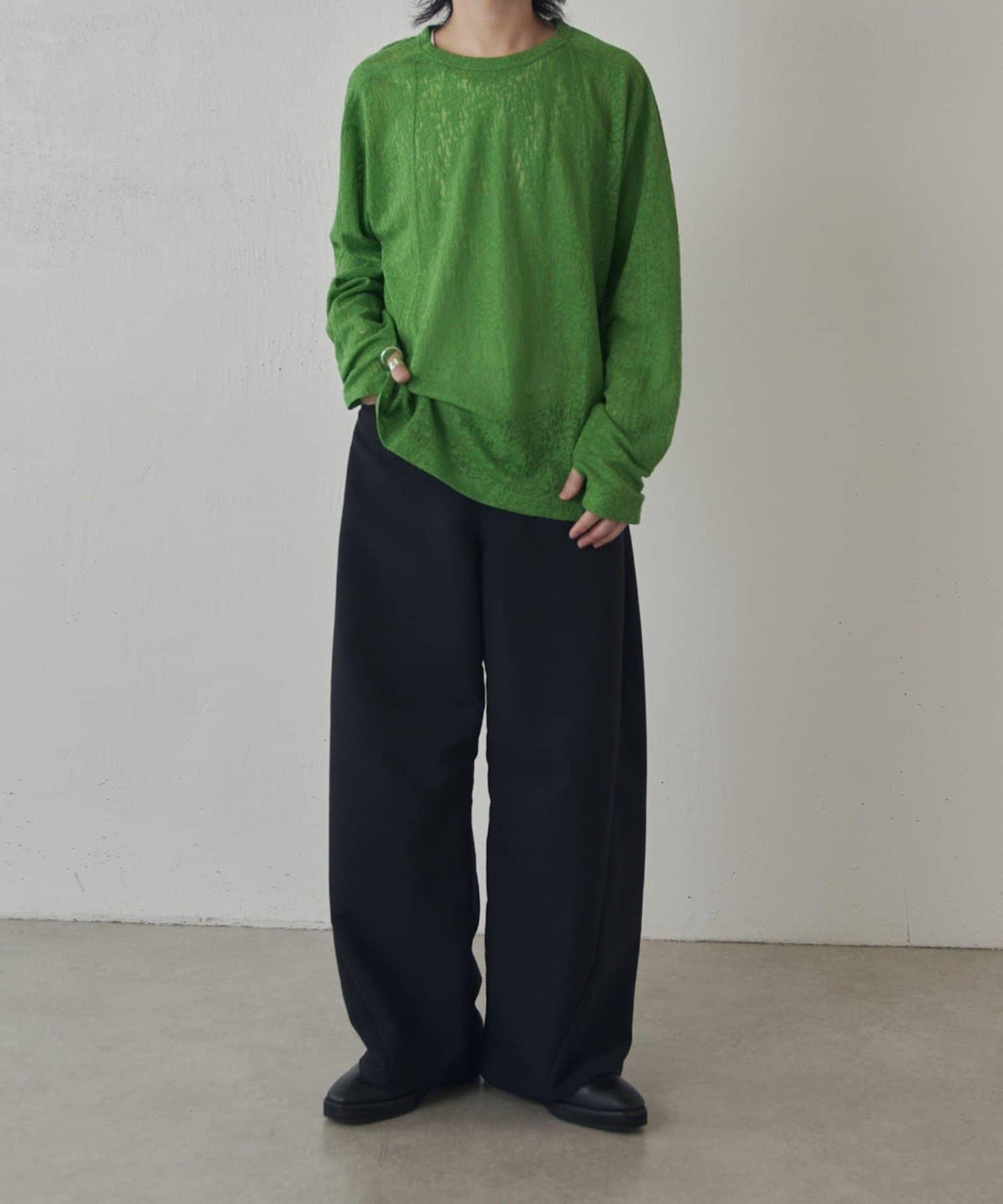 拼接透紗套頭上衣