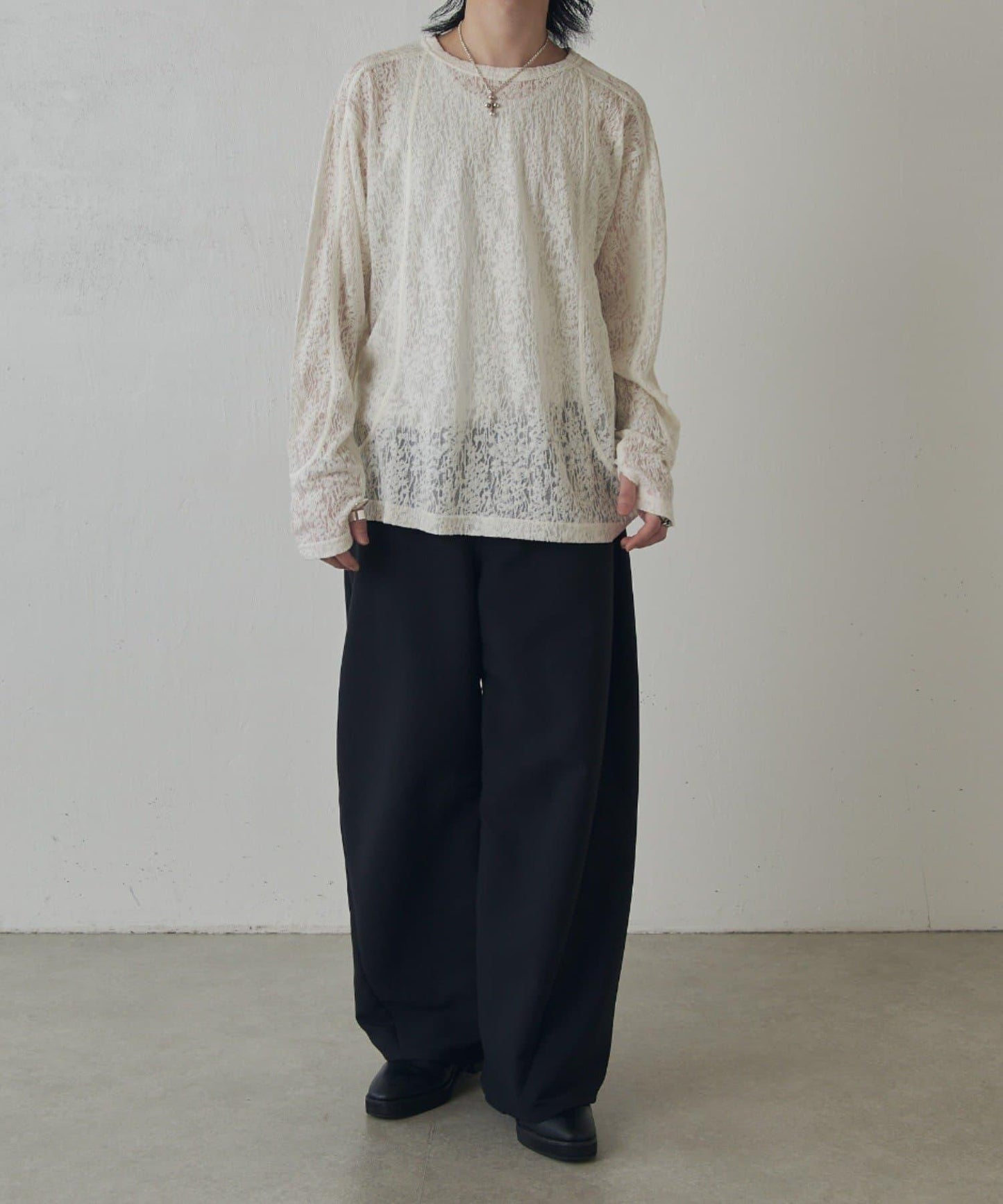 拼接透紗套頭上衣