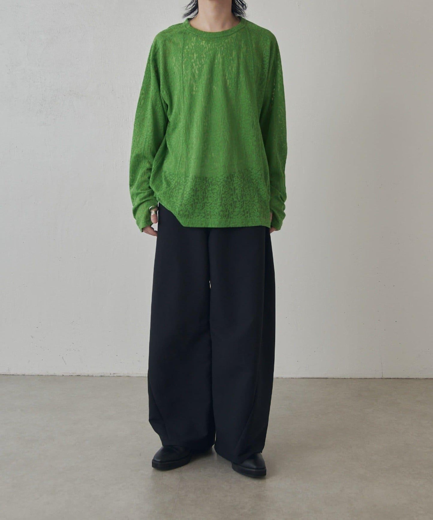 拼接透紗套頭上衣