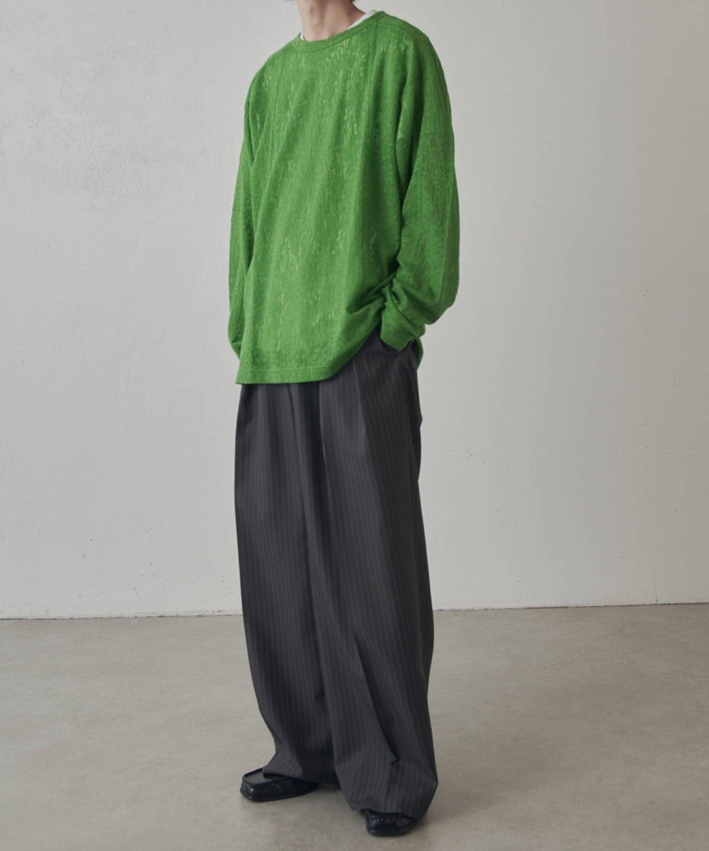 拼接透紗套頭上衣