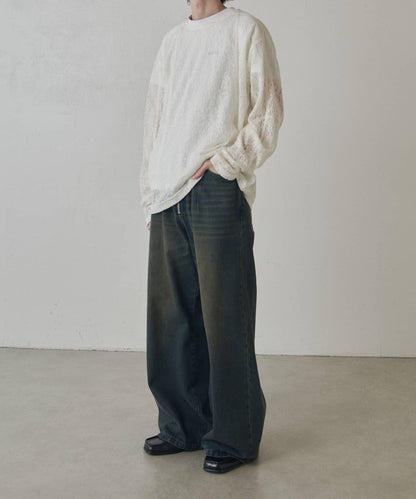 拼接透紗套頭上衣