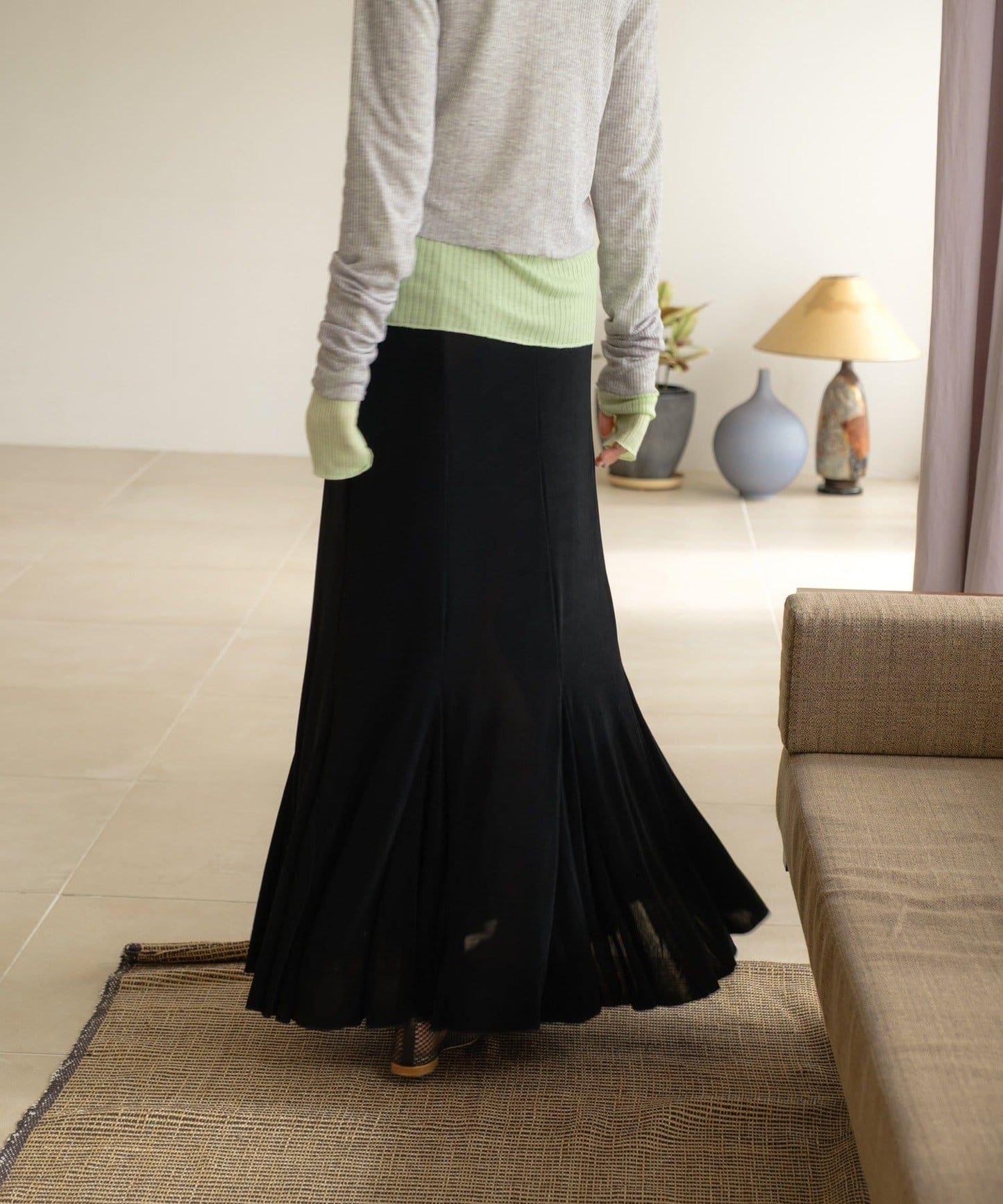 透紗傘型羅紋半身裙