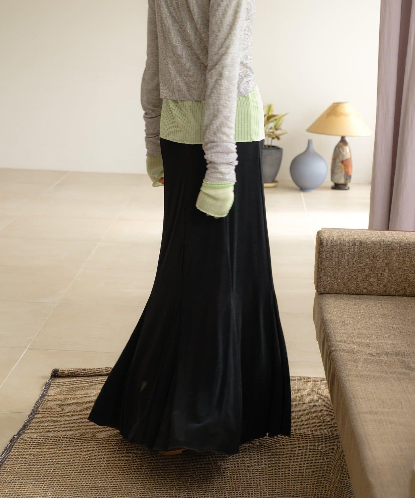 透紗傘型羅紋半身裙