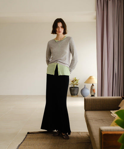 透紗傘型羅紋半身裙