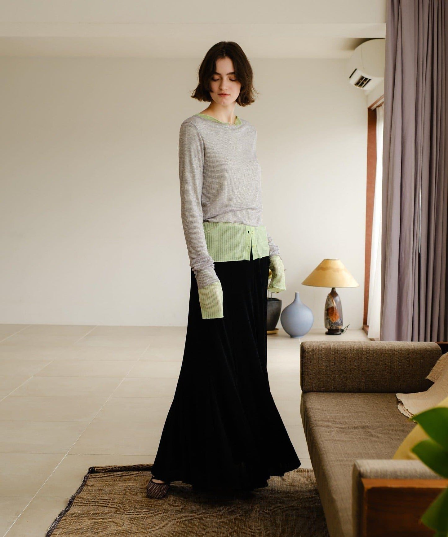 透紗傘型羅紋半身裙