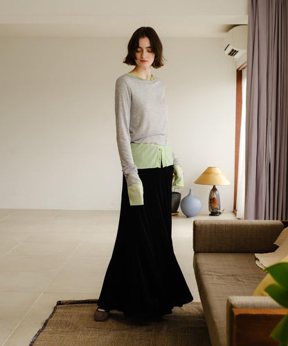 透紗傘型羅紋半身裙