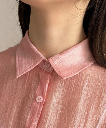 亮片皺感 袖抽褶 透紗襯衫