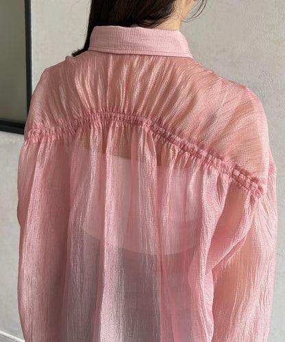 亮片皺感 袖抽褶 透紗襯衫