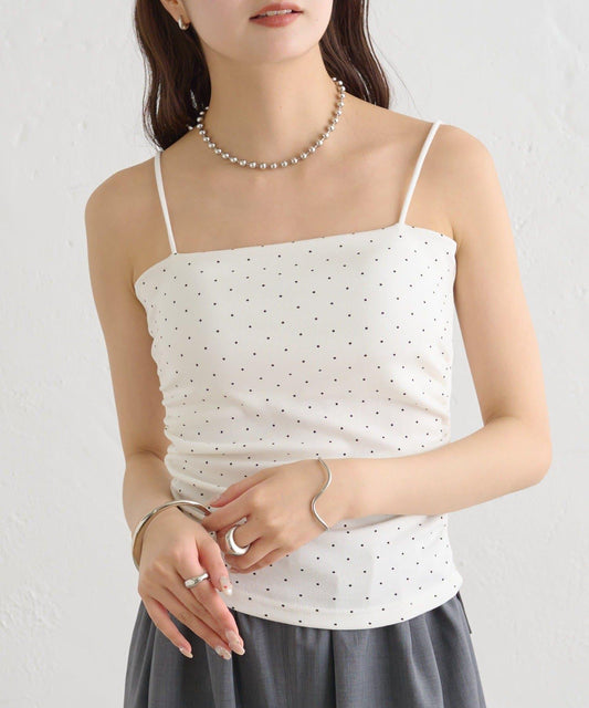 帶胸墊 側褶皺 波點 吊帶背心