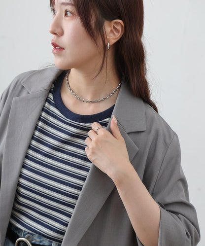 多色條紋短款T恤