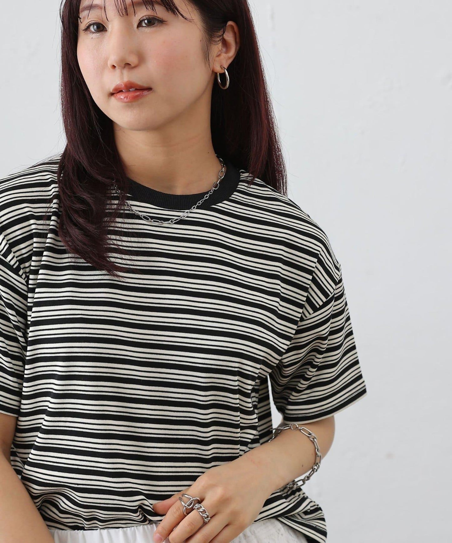 多色條紋短款T恤