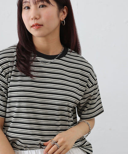 多色條紋短款T恤