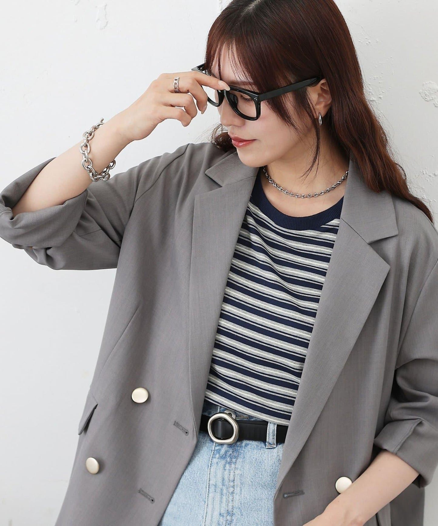 多色條紋短款T恤