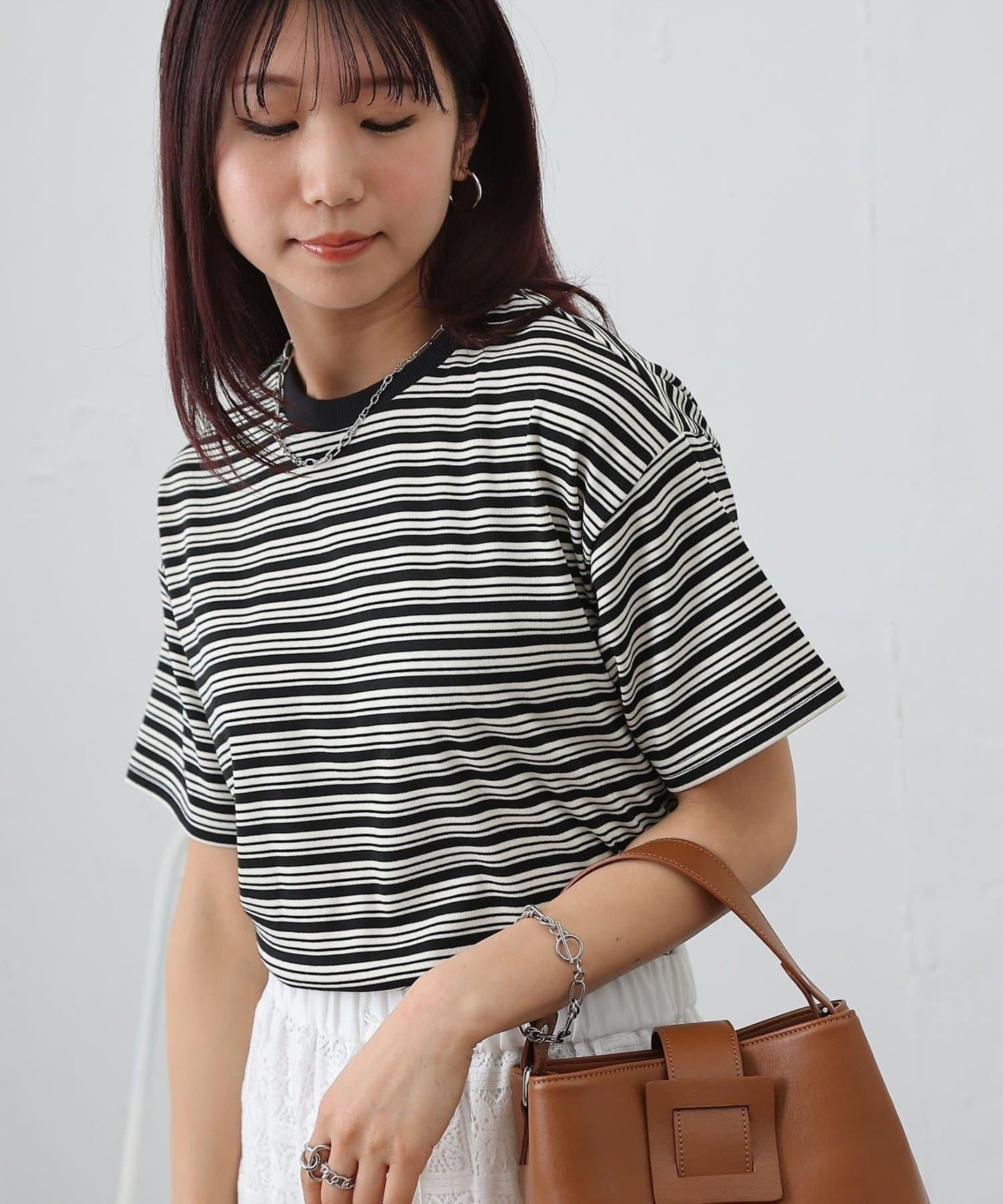 多色條紋短款T恤