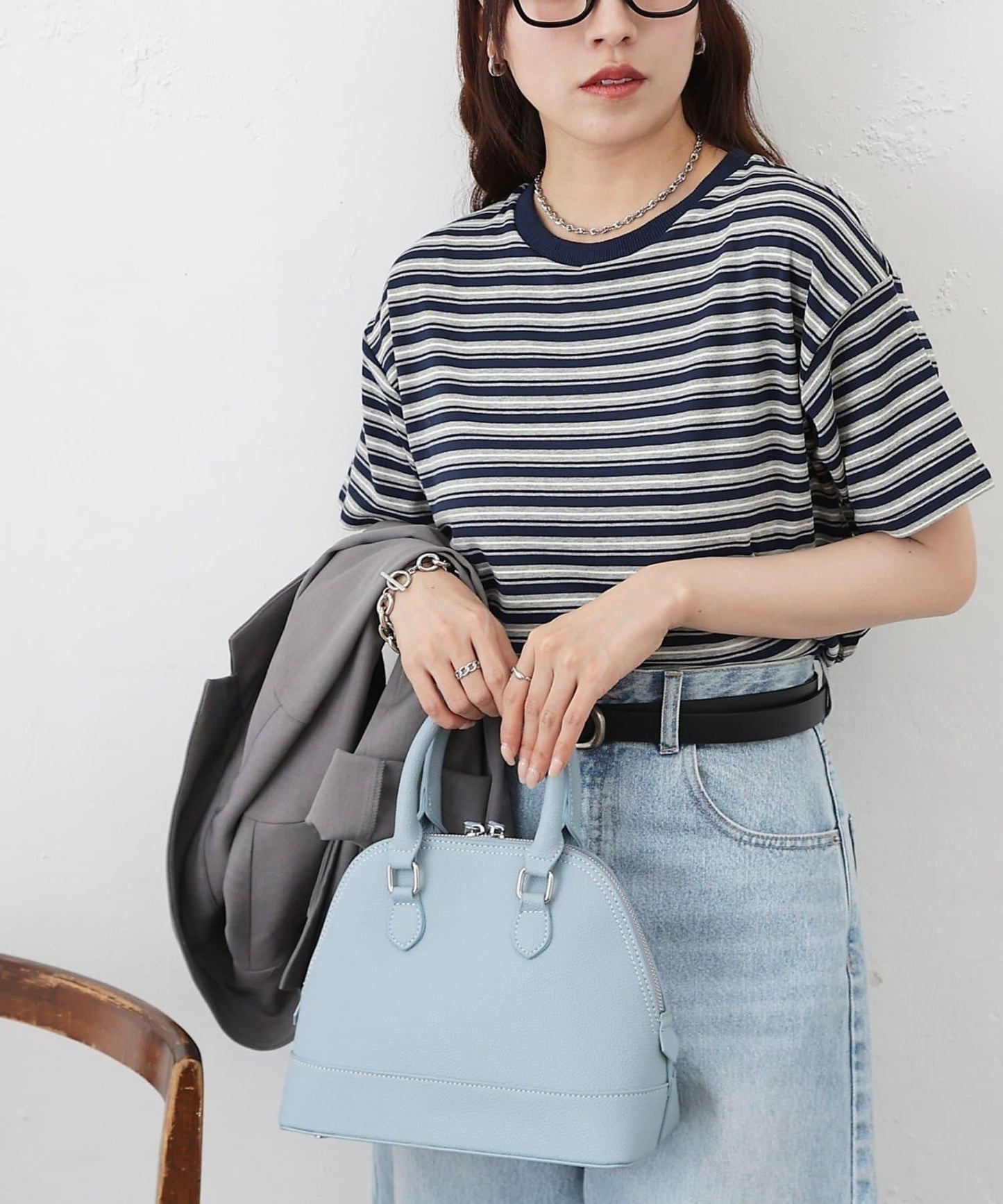 多色條紋短款T恤