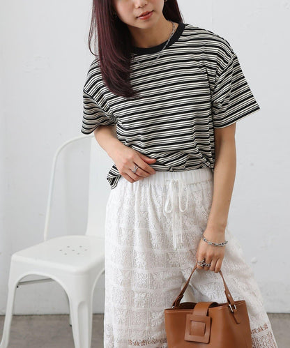 多色條紋短款T恤