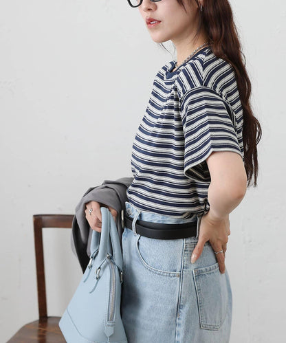 多色條紋短款T恤