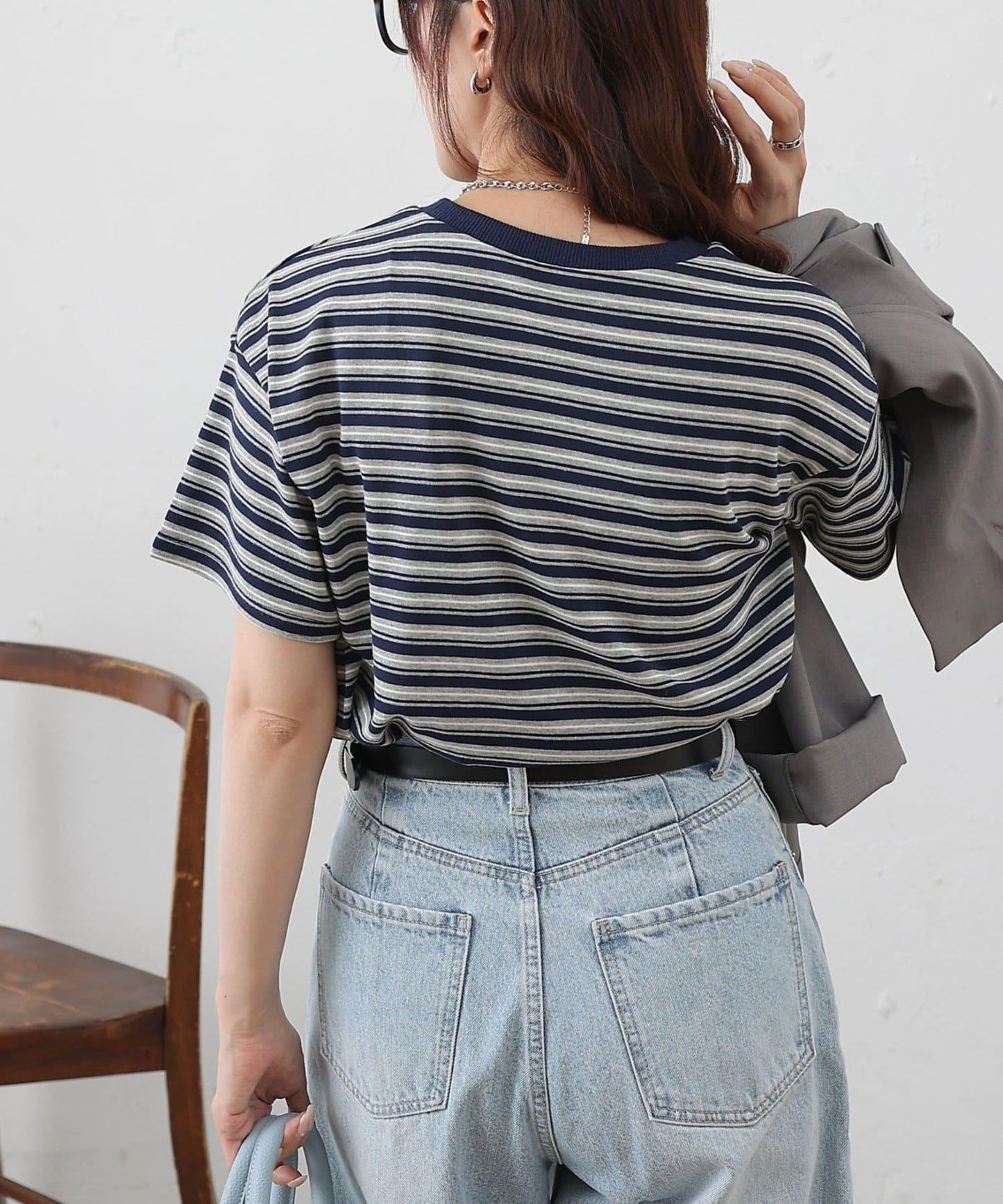 多色條紋短款T恤