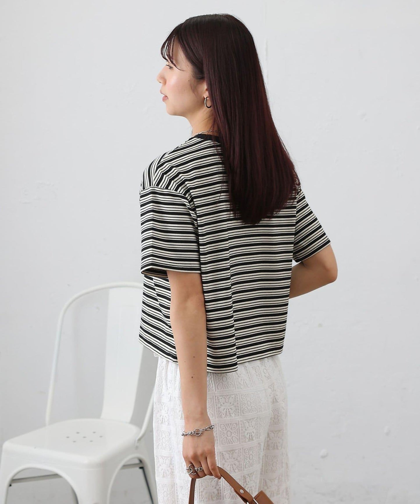 多色條紋短款T恤