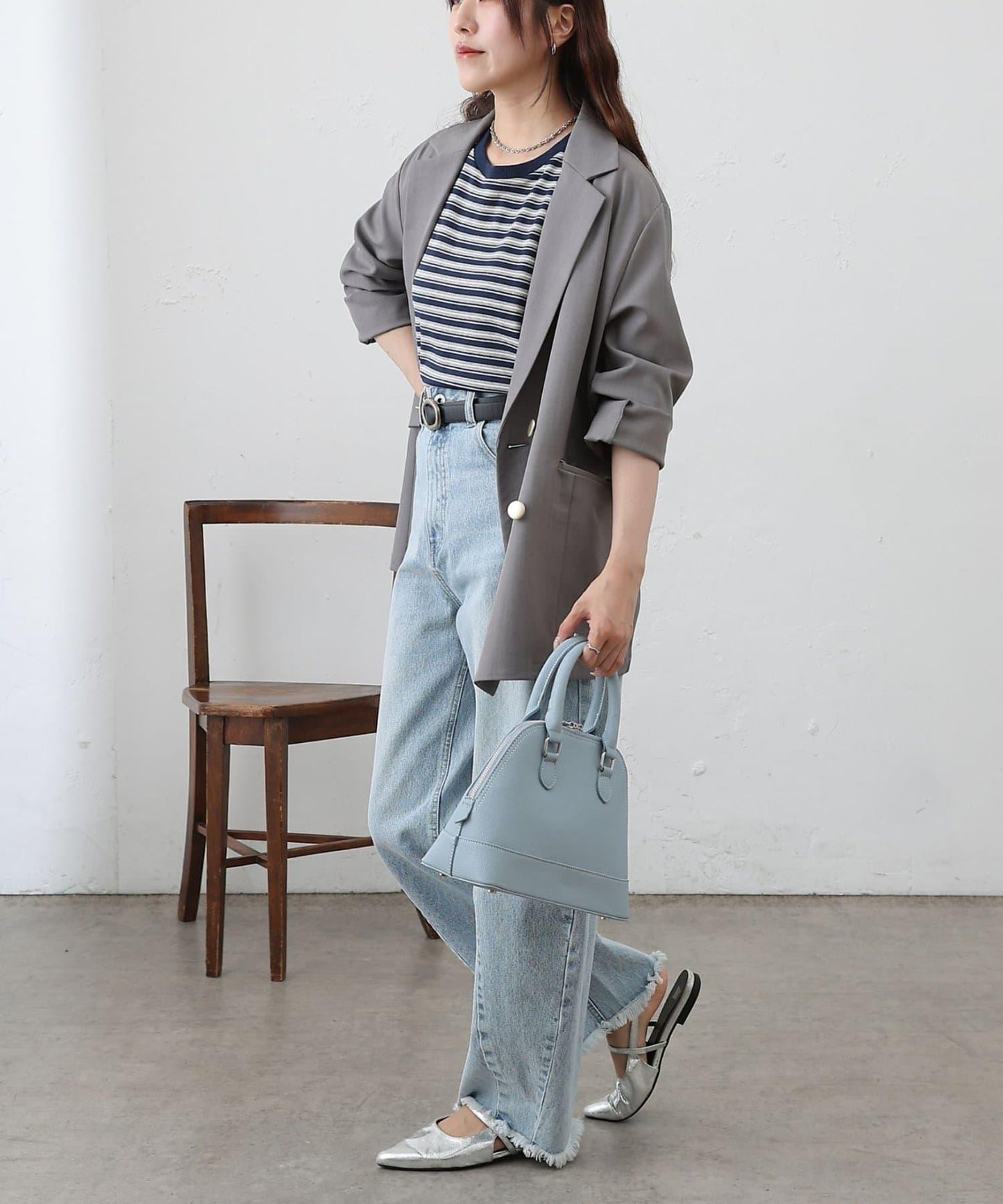 多色條紋短款T恤