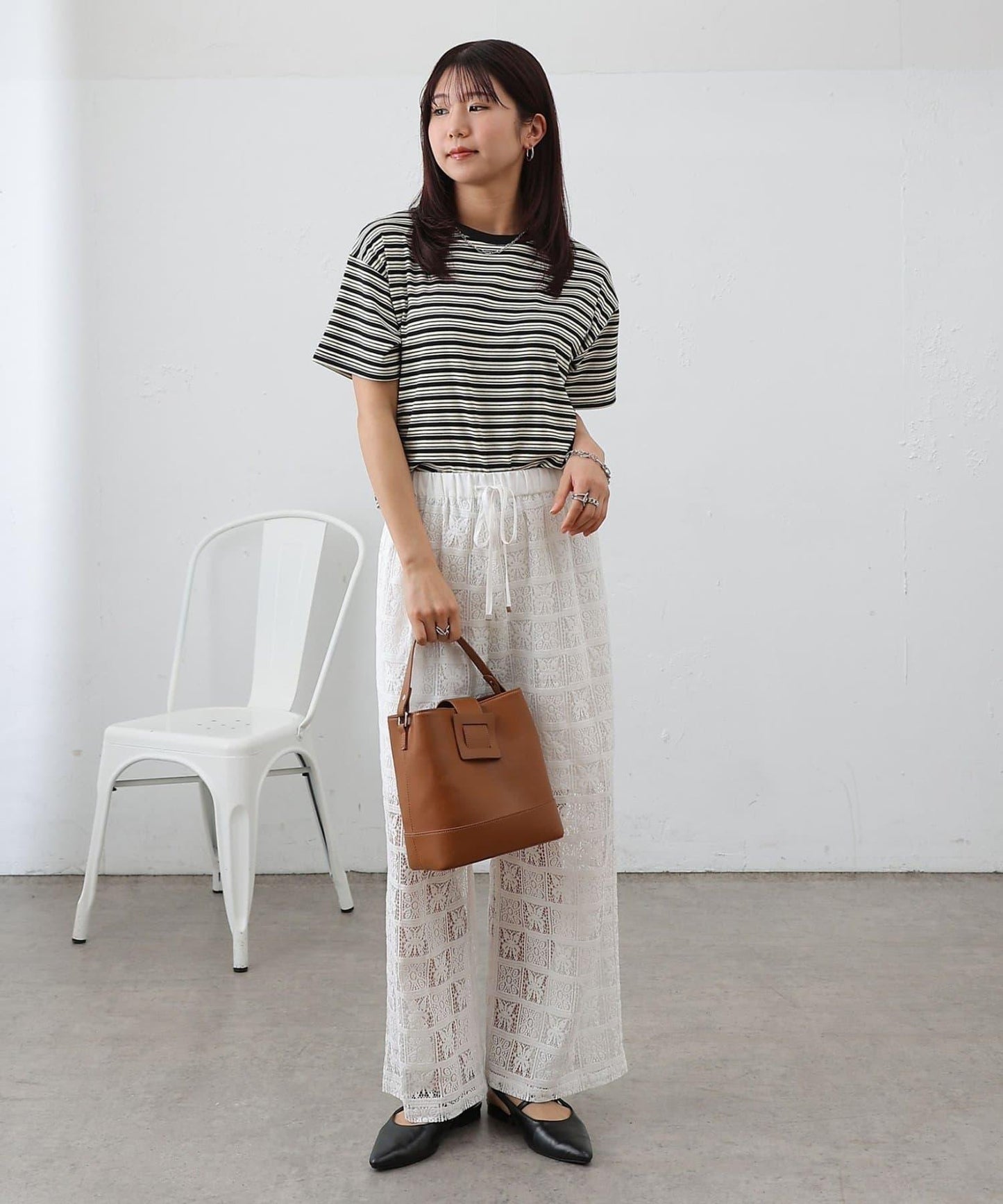 多色條紋短款T恤