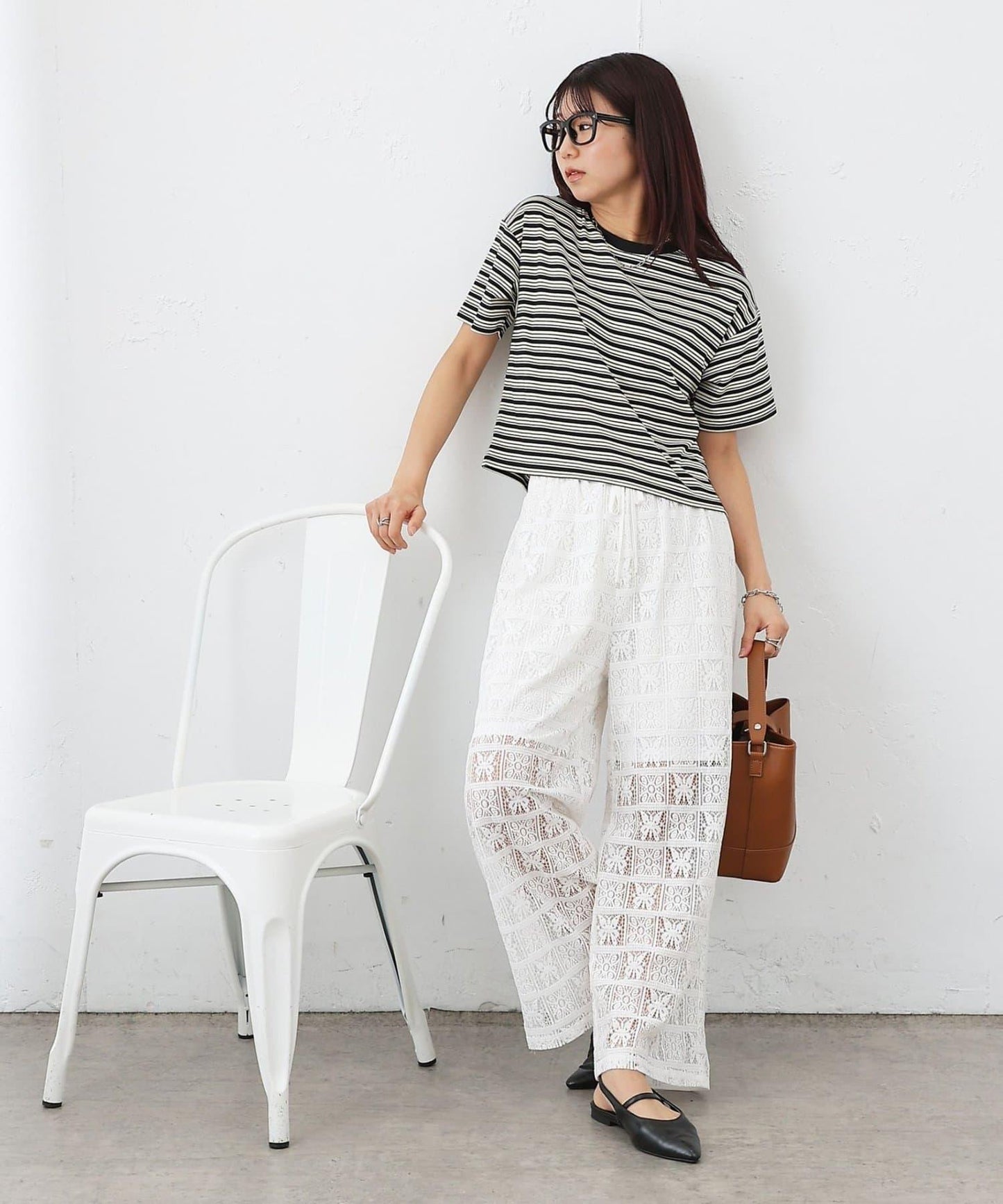 多色條紋短款T恤