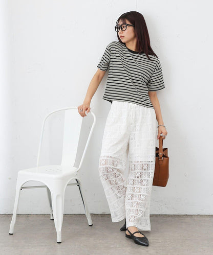 多色條紋短款T恤